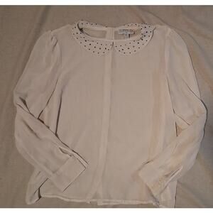 White Sheer Blouse Women’s Size M – Long Sleeve Button Down – Studded Collar